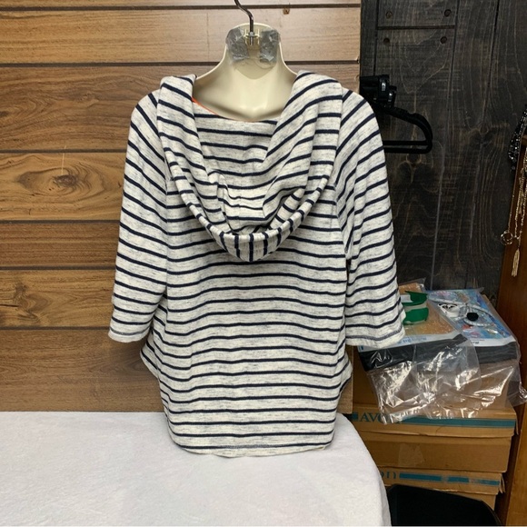 Sperry size small blue/gray Striped Lace-Up Hoodie front pocket - Picture 7 of 9